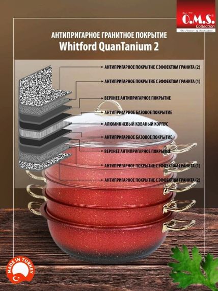 Мантоварка пароварка  O.M.S. Collection 6091-C 30см 6,4л с гранитным покрытием 6 предметов Красный (Турция) | Зображення 8