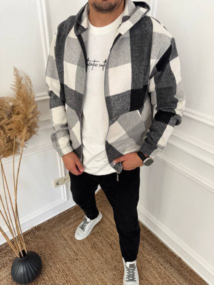 Теплая мужская байковая рубашка в клетку на молнии с капюшоном размер 48/50 цвет черный adl100 | Зображення 3