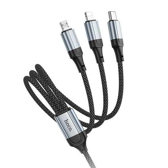 Кабель HOCO X102 USB-1 3 in 1 Micro/Iphone/Type-C, 2A, довжина 1м, Black | Зображення 2