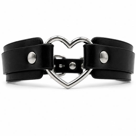 Ошейник с металлическим сердцем DS Fetish, чёрный Sex Aura | Зображення 1