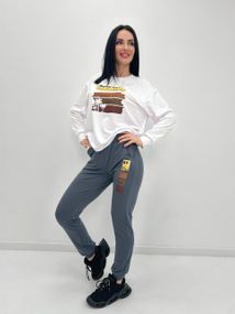 Женский спортивный костюм штаны и свитшот GF07955 цвет бело-серый, размер 46/48
