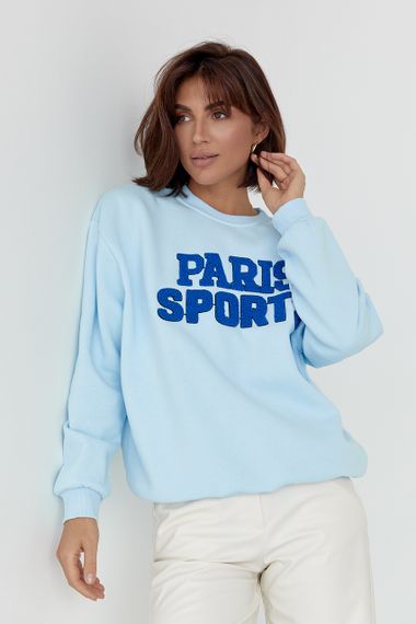Теплый свитшот на флисе с надписью Paris Sports - голубой цвет, S (есть размеры)