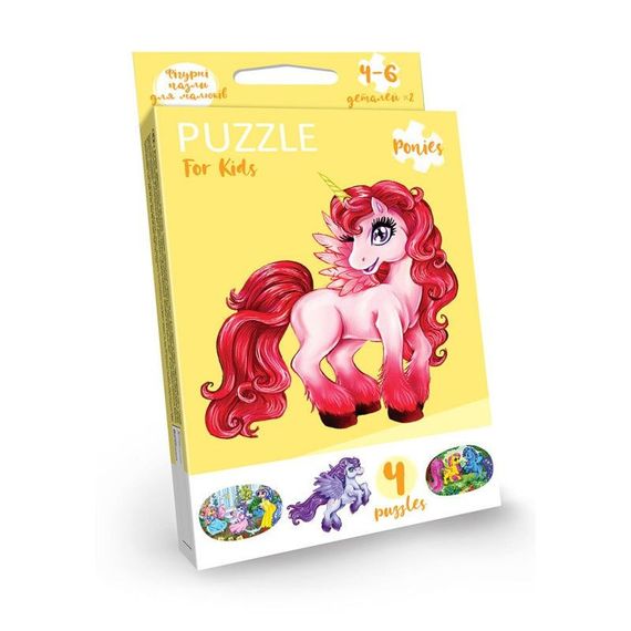 Детские развивающие пазлы "Puzzle For Kids" PFK-05-12, 2 картинки Единорог красный