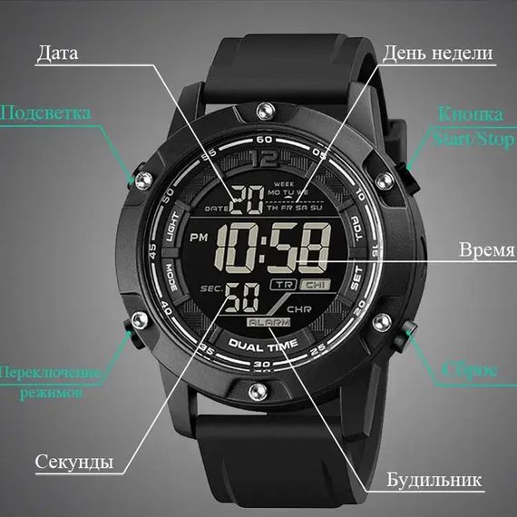 Годинник наручний чоловічий SKMEI 1762BK BLACK. Колір: чорний | Зображення 2