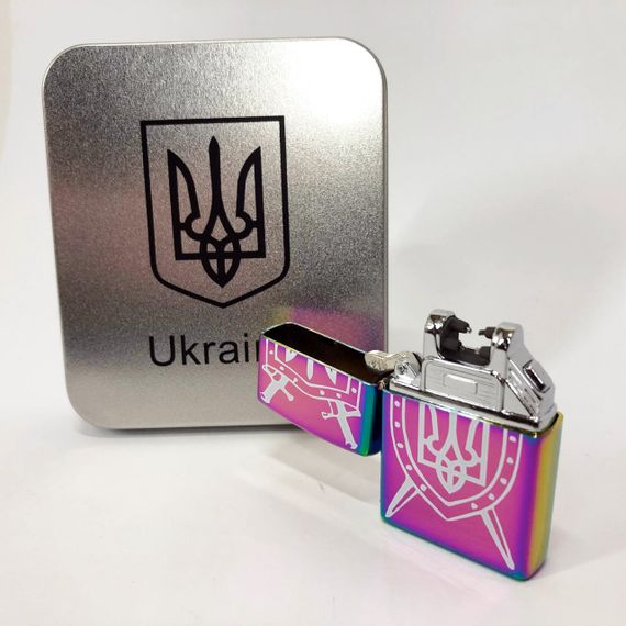 Дугова електроімпульсна запальничка USB Україна (металева коробка) HL-446. FK-986 Колір: хамелеон | Зображення 3