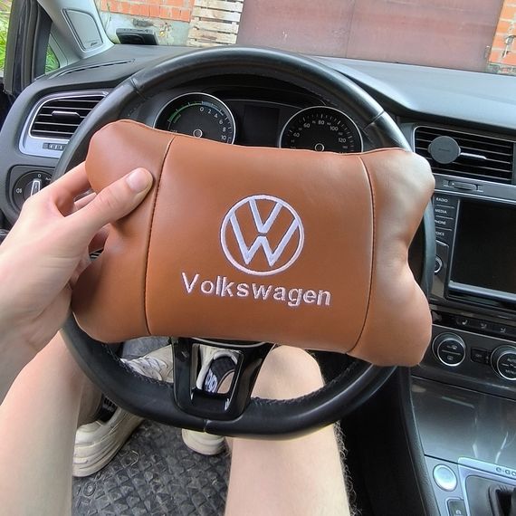 Набір подушок 2шт для автомобіля Volkswagen, з натуральної коричневої шкіри. Подушки на підголовник | Зображення 5