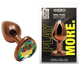 Анальна пробка з кристалом EGZO - Dark Gold Heart Plug Rainbow, size S Sex Aura