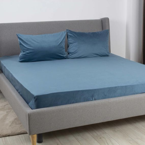 Простынь-чехол на резинке двуспальная ТЕП Velour 2-04824_34658 180х200 см синяя | Зображення 1