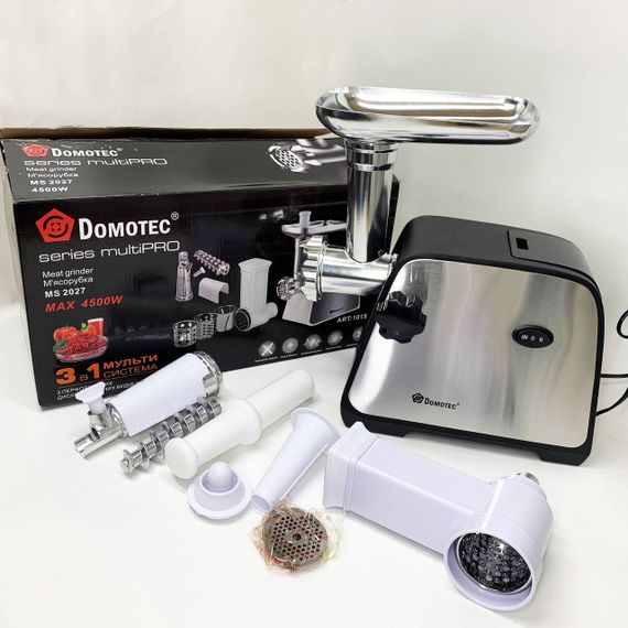 Электромясорубка бытовая с насадкой для колбасы Domotec, Мясорубка электрическая металл IX-10 | Зображення 5