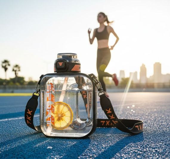 Спортивная бутылка TKK SPORT (1600 мл) - Ударопрочный Tritan, Черная прозрачная с ремешком | Зображення 9