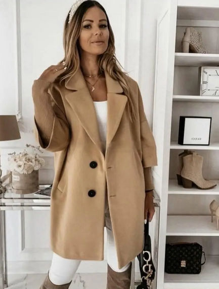 Женское стильное кашемировое пальто с рукавом три четверти MI440 цвет светло-коричневый размер 48/52 | Зображення 1