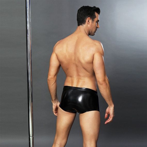 Еротичні чоловічі лакові труси зі шнурівкою One Size Black | Зображення 1