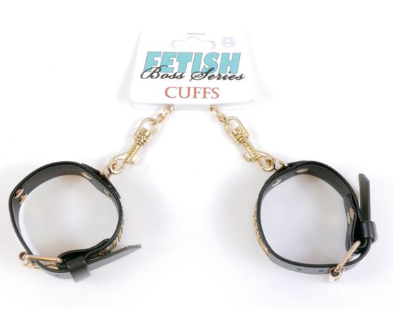 Наручники зі штучної шкіри з кристалами Fetish Boss Series - Handcuffs with cristals Gold, BS3300095 Sex Aura | Зображення 1