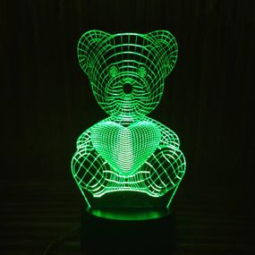 Акриловый светильник-ночник Мишка с сердцем зеленый tty-n000154