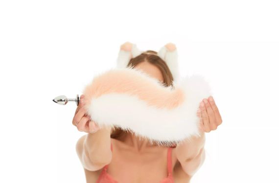 Анальний хвіст собаки без пробки, Персиковий з білим, OKOVA 30 см. Sex Aura | Зображення 4