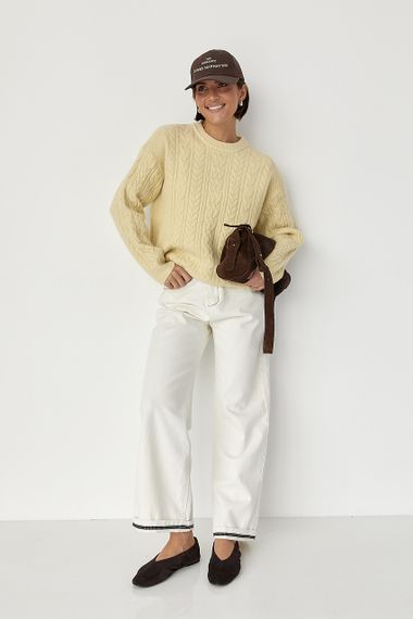 В'язаний светр у косички - кремовий цвет, ONE SIZE (є розміри) | Зображення 2