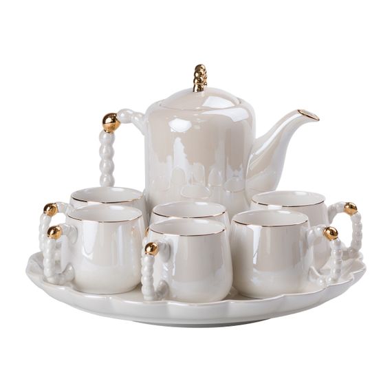 Чайний набір на 6 персон із заварювальним чайником та порцелянаовою підставкою Білий HP-15-7