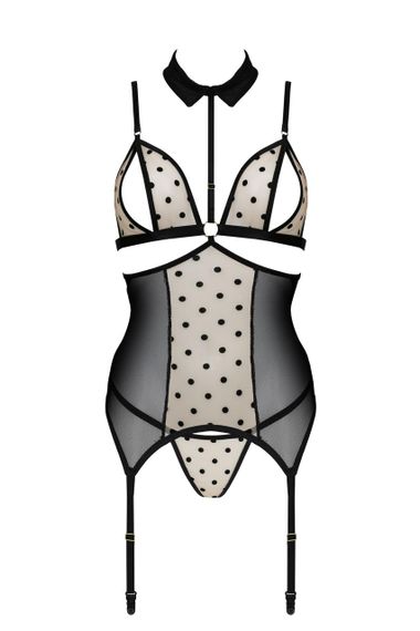 Корсет с открытой грудью Passion DOMINICA CORSET S/M beige, пажи для чулок, стринги sexstyle | Зображення 2