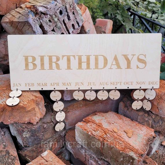 Деревянный календарь Birthday с подвесными колечками, настенная доска именинников | Зображення 2