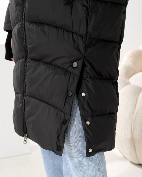 Пуховик жіночий чорний зимовий довгий стьобаний люкс якість | Зображення 6