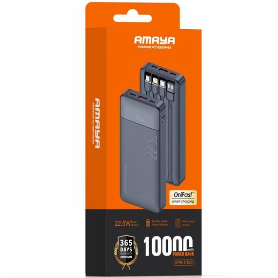 Портативний ЗП Power Bank Amaya F129 22.5W with cable 10000 mAh Black | Зображення 1