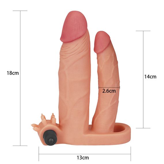 Насадка на член - Pleasure X-Tender Vibrating Double Penis Sleeve Add 1" Flesh sexstyle | Зображення 5