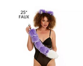 Анальний хвіст зі стрічкою без пробки, Фіолетовий з білим кінчиком, OKOVA 60 см. Sex Aura