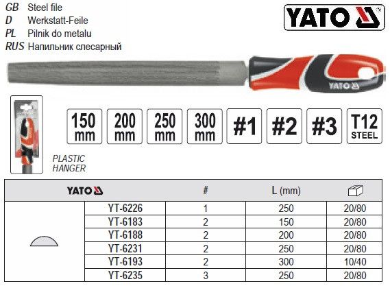 Напильник по металлу YATO Польща полукруглый l=250 мм #3 YT-6235