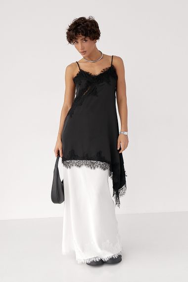 Сатинова довга спідниця з розрізом - білий цвет, M (є розміри) | Зображення 2