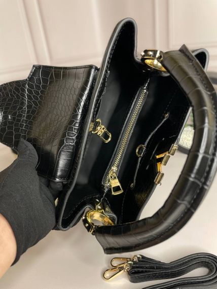 Сумка женская Louis Vuitton Capucines черная в стиле Croc wb002 | Зображення 3