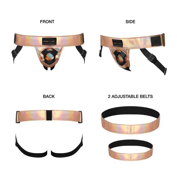 Труси для страпона Strap-On-Me Leatherette Harness Curious  Holographic Rose Gold | Зображення 1