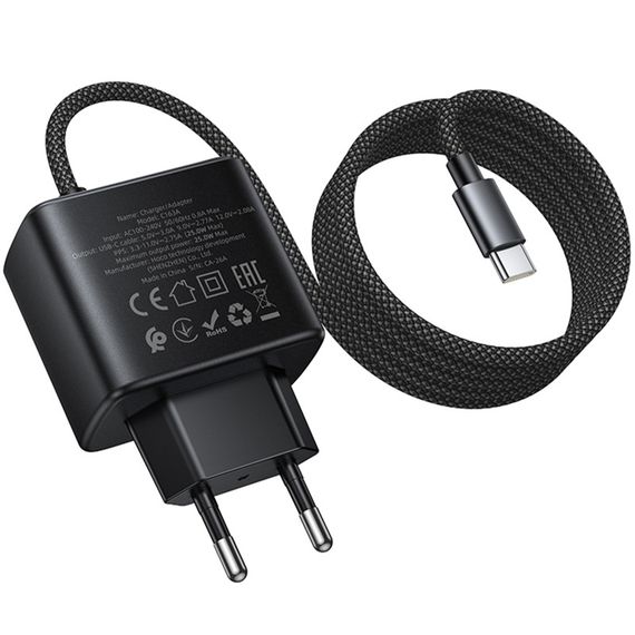 МЗП Hoco C163A New PD25W (1USB-C) + встроенный кабель Type-C Black | Зображення 2