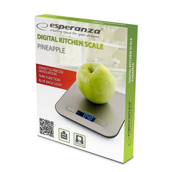 Ваги кухонні електронні Esperanza EKS001 Pineapple до 5 кг з металевою платформою з нержавіючої сталі | Зображення 9