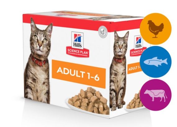 Hill's Science Plan Adult Вологий корм для дорослих котів, з куркою, океанічною рибою та яловичиною, пауч, 85г (4+4+4 шт)