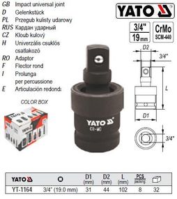 Кардан ударний 3/4" l=102 мм YATO-1164