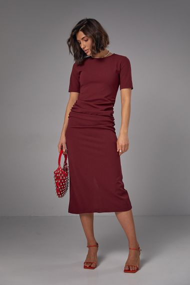 Силуэтное платье миди с драпировкой - бордо цвет, S (есть размеры) | Зображення 6