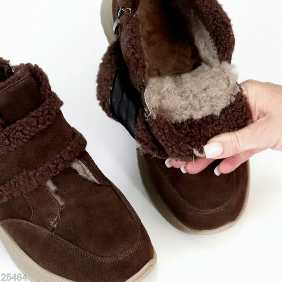 Шоколадные замшевые зимние спортивные ботинки, молния + липучка | Зображення 8