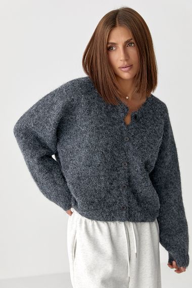 Теплий в'язаний кардиган із кишенями - темно-сірий цвет, ONE SIZE (є розміри) | Зображення 3