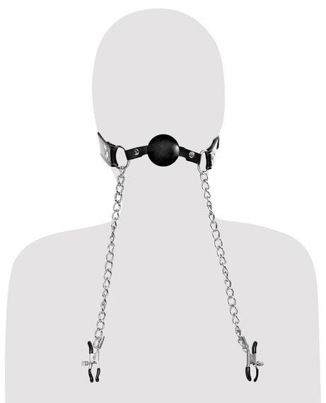 Кляп та затискачі для грудей Fetish Fantasy Series Deluxe Ball Gag and Nipple Чорний One Size | Зображення 1