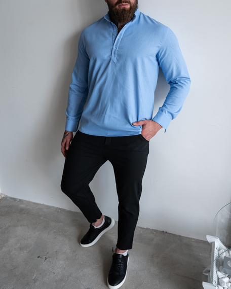 Сорочка льон довгий рукав блакитний S M | Зображення 1