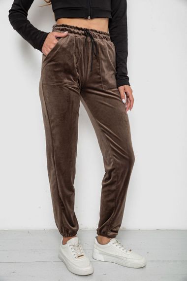 Штаны женские велюровые, цвет коричневый, 238R58168 | Зображення 2
