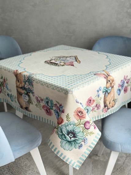 Скатертина гобеленова BLUE BUNNIES Limaso, 137x220, Прямокутна, Великодній, Без люрексу, 40% поліестер, 60% бавовна, Гобелен | Зображення 3