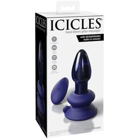 Стеклянная анальная вибропробка с пультом Pipedream Icicles синяя Sex Aura