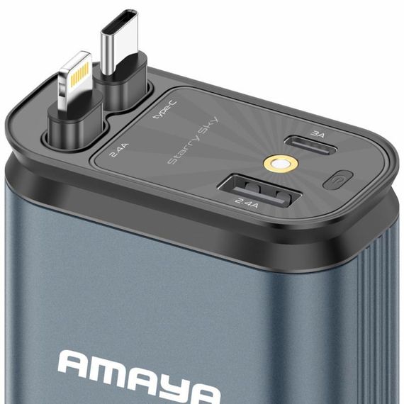 АЗП Amaya ACC-CL11 PD57.5W+QC3.0 (1USB-A/1C) with retractable cable Type-C + Lightning Gray | Зображення 1