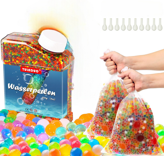 Гідрогелеві кульки Орбізи TULADUO, набір 4 в 1, 270 г, 50000 шт., 2-3.5 мм, різнокольорові, з резиновими кульками