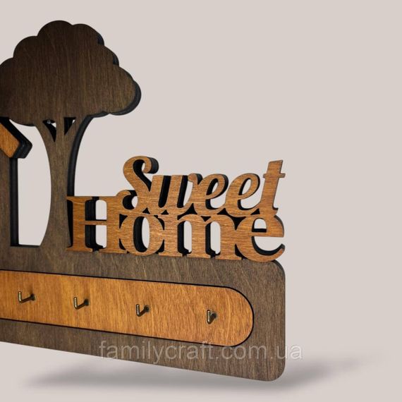 Ключниця настінна Sweet Home (Милий дім) з деревом венге на 6 гачків, дерев'яна вішалка тримач для ключів у передпокій | Зображення 2
