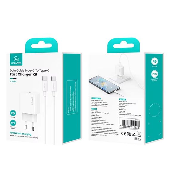 СЗУ Usams US-CC226 Kit-Yi Ser. 20W (1USB-C) + кабель Type-C to Type-C White | Зображення 5