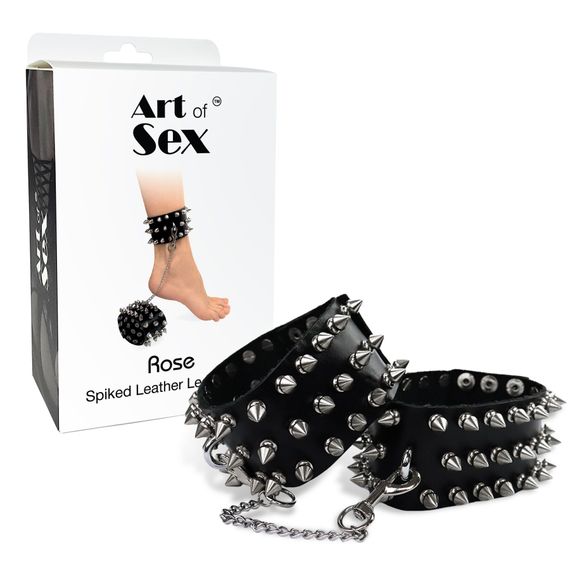 Поножи с шипами из натуральной кожи Art of Sex - Rose, цвет черный | Зображення 2