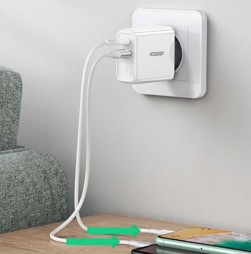 Адаптер питания для телефона Ugreen CD170 White USB+USB Type-C Wall Charger 36W 3A | Зображення 6