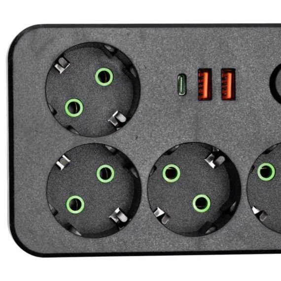 Мережевий фільтр-подовжувач 4 розетки 2xUSB-A 1xUSB-C 3м чорний HP-5-46 | Зображення 3